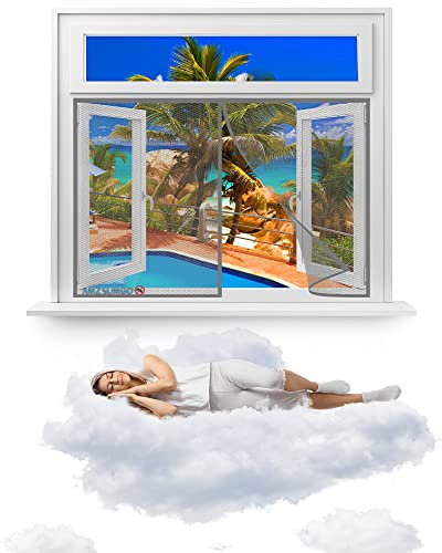 Magnetic Fly Screen Window, 115 x 170 cm Chain, Full Size, Heavy Duty Curtain, Pet Friendly, for House, French Doors(Gray)