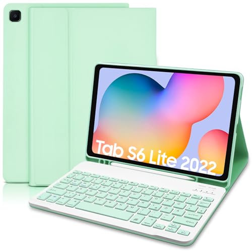 Lielax für Samsung S6 Lite Hülle mit Tastatur (Deutsches QWERTZ), für Samsung S6 Lite 2024 Hülle mit Pencil Halter & Tastatur für Samsung Galaxy Tab S6 Lite 10.4 Zoll 2024/2022/2020 (Grün)