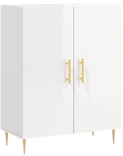 vidaXL Sideboard, Kommode mit viel Stauraum, Highboard Wohnzimmerschrank mit Türen Metallfüßen, Schrank Anrichte Beistellschrank, Hochglanz-Weiß Holzwerkstoff