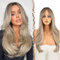 FESHFEN Lange Perücke mit Pony,Ombre Aschblond Lange Gerade Perücke, Natürliche Synthetik Perücken mit Pony für Frauen Damen, Tägliche Party Cosplay Tragen, 65 cm