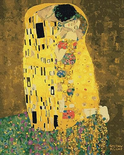 Artnapi Malen nach Zahlen Erwachsene ohne Rahmen | DIY Handgemalt | Der Kuss Gustav Klimt | Kit für Anfänger und Erwachsene | Set inklusive Acrylfarben & Pinsel | 40x50cm Leinwand