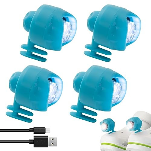 NIUAWASA 4 Pcs Headlights for Croc USB Rechargeable Croc Lights 4-12 Hours Runtime IPX5 Waterproof 3 Modes Croc Shoes Lights Decoration for Outdoor Dog Walking Camping Hiking Adult Children (Blue)