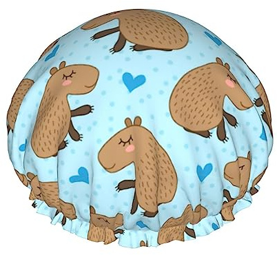 Capybaras Animal Patteren Shower Cap,Nightcap Double Layer Waterproof Elastic Bath Cap Reusable Bathing Hair Cap