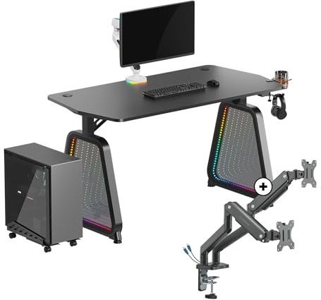 ULTRADESK Computertisch Gaming Tisch Schreibtisch Booster + Branch Double Monitorarm - Komplette Set für Gamer - Platz für Zwei Monitore, Stahlgestell - Computerständer für bis 32' Monitore