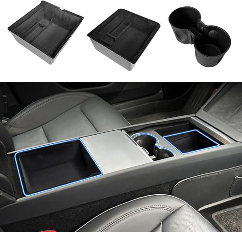 Arcoche Center Console Organizer for 2024 Tesla Model 3 Hlighland, Flocked Center Console Organizer Tray for New Model 3 Highland Accessories 3PC Set