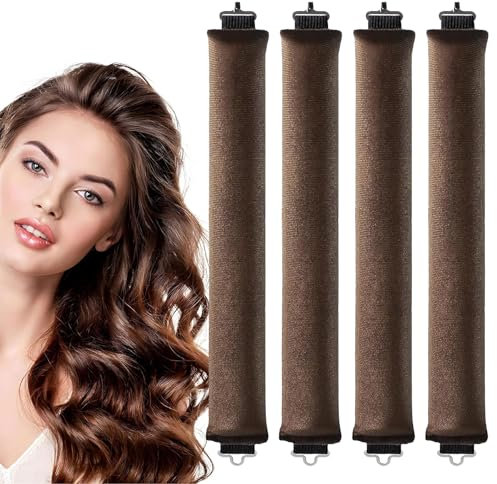 Lot de 4 Boucle Sans Chaleur, Boudin Cheveux Bigoudis Sans Chaleur, Heatless Hair Curlers Curling Rods, Overnight Rouleau Cheveux Boucles Sans Chaleur pour Tous Les Types de Cheveux