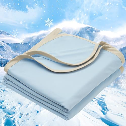 PHF Kühldecke 220x240cm, Arc-Chill Q-Max>0.5 doppelseitige selbstkühlende Kühldecke, Schweißabsorbierende und Atmungsaktive Ice Blue Bettedecke Sofadecke Wohndecke Reisedecke (Blau)