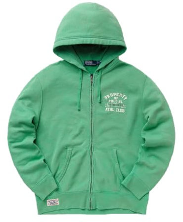 Ralph Lauren Polo in pile con cappuccio grafica verde full ZIp uomo taglia S, Verde, S