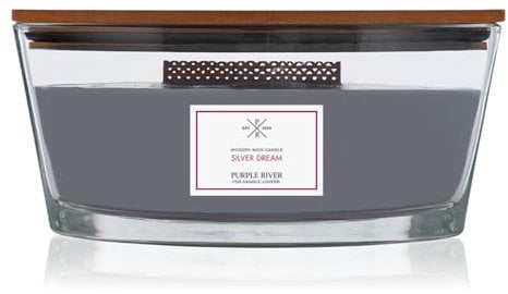 Purple River Candle Duftkerze im Glas mit Deckel | Silver Dreams | Duftkerze Holzig | Duftkerze Holzdocht | Kerze im Glas | Raumduft für Zuhause