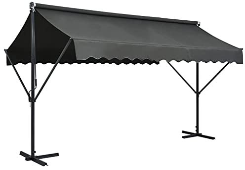 Gecheer Freistehende Markise Standmarkise Gartenmarkise Sonnenschutz Terrassenüberdachung Garten Terrasse Balkon Markise 400x300 cm Anthrazit