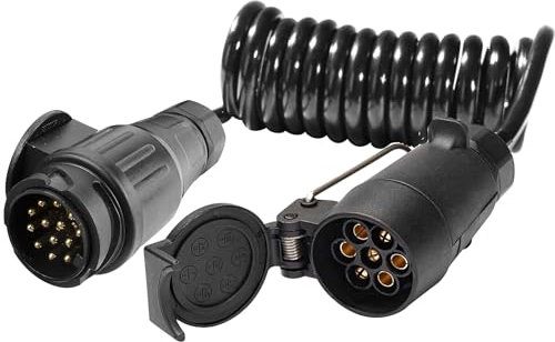 ETUKER Rallonge Remorque 7Broches Max. 1.8M 12v Câbles D'extension Remorques 13 vers 7 Broches Prise,Adaptateur Précâblé Spiralé pour Caravane
