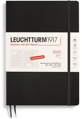 LEUCHTTURM1917 370601 Monatsplaner & Notizbuch Composition (B5) 2025, 16 Monate, Softcover, Schwarz, Deutsch