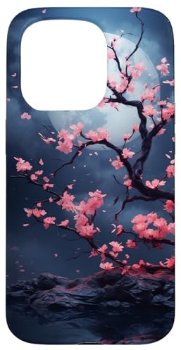 Japanese Floral Sakura Moon Cherry Blossom Case for iPhone 15 Pro