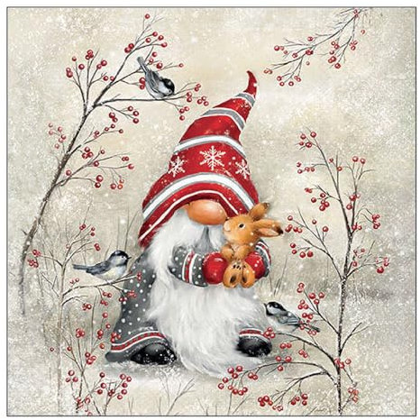 20 Servietten Winter Niedlicher Zwerg mit Hase als Tischdeko. Papierservietten mit Motiv. Auch für Decoupage und Serviettentechnik 33x33cm