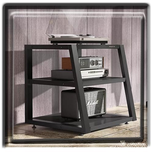 3Tier Audio Stand AV Media Rack with MultiFunction Open Storage Shelf for Amplifier Receiver and Speakers Black