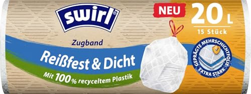Swirl® 20 l Zugband- Müllbeutel Reißfest & Dicht (15 Stk)