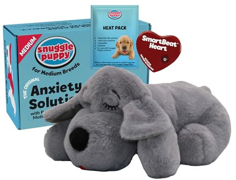 Snuggle Puppy Original Heartbeat Stuffed Toy for Dogs. Pet Anxiety Relief and Calming Aid, Comfort Toy for Behavioral Training in Gray