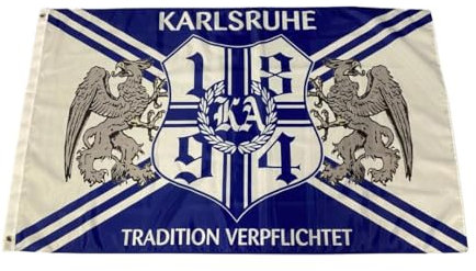 Karlsruhe Fahne - Tradition verpflichtet, Grösse 90x150 cm, Flagge, Fahne mit Ösen, KA, 1894, Fussball, Fan, blau-weiss