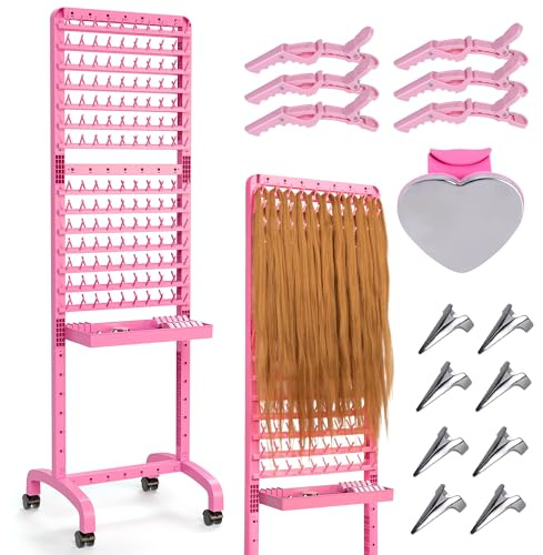 Yumkfoi Adjustable 280 Pegs Braiding Rack, Hair Racks with Tray and Braiding Tools, 2-sided Braid Rack for Braiders, Hair Separator with Wheels
