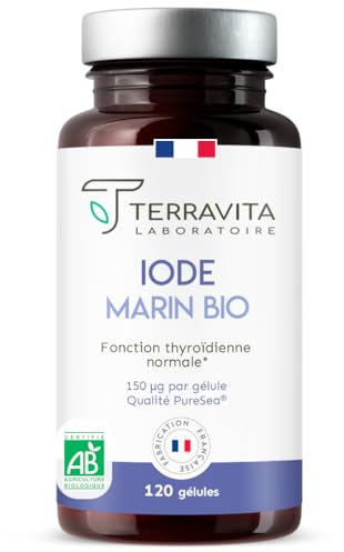 IODE Marin BIO | 150 µg par Gélule | Qualité PureSea® Macro-algue Naturelle | Soutien de la Thyroïde | 120 Gélules Vegan | 4 Mois de Cure | Sans Additifs Controversés | Made in France | Terravita