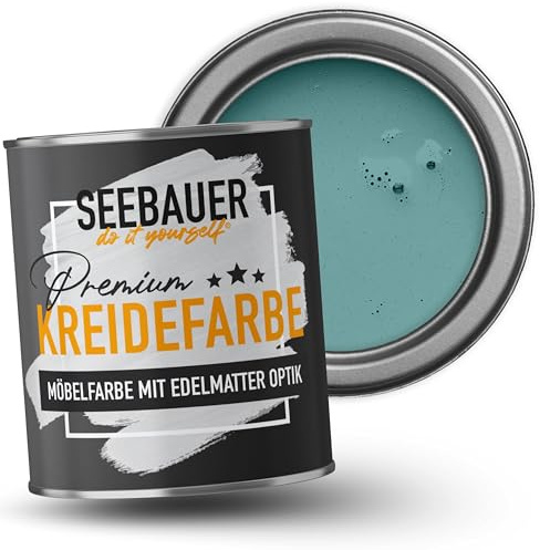 SEEBAUER diy Kreidefarbe für Möbel Türkis 375ml für Innen (No. 779 Tourqoise Dream) Möbelfarbe ohne Schleifen - Holzfarbe extra matt - Holzlack, Möbellack hohe Deckkraft