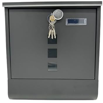 Jeising Briefkasten, Postkasten Zeitungsfach, Schloss mit Kupfer-Schließzylinder+drehbarer Abdeckung, 4 Schlüssel, Sichtfenster, Namensschild, einfache Montage, 30x33,5x10cm, schwarz, pulverbeschichte