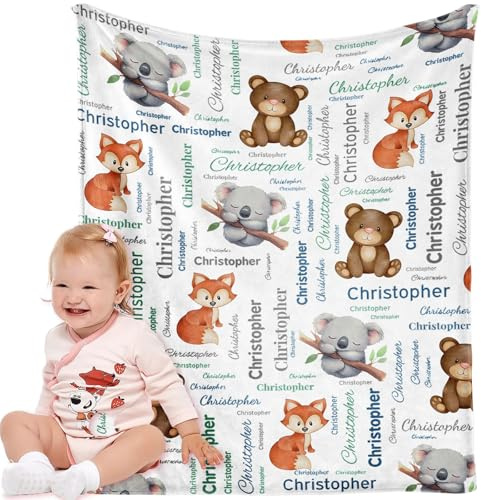 Bemaystar Personalisierte Babydecke mit Namen - Personalisierte Geschenke Baby Individuelles Babygeschenk zur Geburt für Jungen und Mädchen - Bär