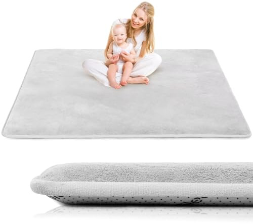 LEHOUR Krabbelmatte für Baby, 150×150×3CM Kinderteppich, rutschfest, Grau | Weicher, Dicker Kinderteppich, Baby-Krabbelmatte, Rutschfester Untergrund, Schutz beim Spielen, Geeignet für Mädchen & Jungen