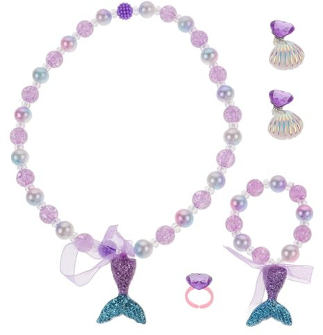 JUMPLAWN 1satz Mermaid Schmuckset Für Teiliges Armband Halskette Und Ohrringe Aus Perlen Und Muscheln Für Partys Und Tägliches Tragen Verstellbare Designs Für Kleine Meerjungfrauen