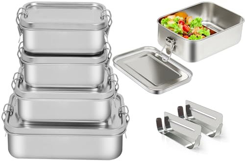 Awaiymi 4er Pack Edelstahl-Bento-Boxen (304-Stahl), 47oz/29oz/19oz/19oz, Leckdichte & Stapelbare Brotdosen Für Suppe, Salat & Reste, Set Mit - Inklusive 2 Kostenlosen Trennwänden