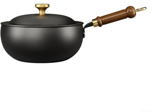 Wok de 26 cm avec couvercle – Poêle à frire pré-enduite en acier au carbone sans revêtement de grande capacité – pour cuisiner des plats asiatiques – pour 4–6 personnes pour l'induction/gaz (26 x 11