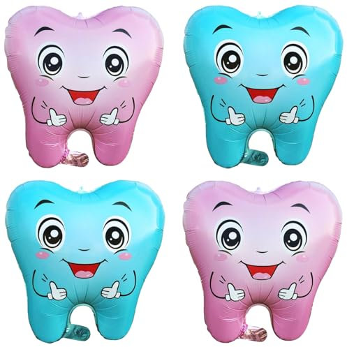 Tourima Zähne Luftballons Gender Reveal Party Deko, Zwei Blaue und Zwei Rosa Zahn Ballon, Babyparty Deko Mädchen Junge,Gender Reveal Balloon, Zahn Deko Folienballon für Taufe Deko, Geburtstag