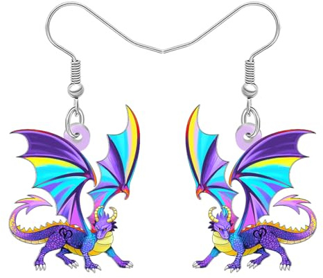 DALANE Acryl Einzigartige Fantasy Drachen Ohrringe Hängend Niedlich Dinosaurier Stellungnahme Schmuck Zubehör Drachen Geschenke für Damen Mädchen Tierliebhaber Reize (Lila)