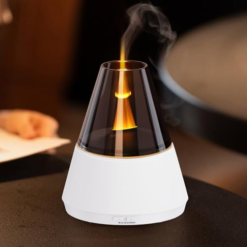 Gzvxuny Flame Essential Oil Diffuser, Upgrade 7 Colour Lights Aromatherapy Diffuser, Oil Diffusers, Air Humidifier, Aroma Diffusers for Home, Bedroom, Office, Timer & Waterless Auto Off (White)