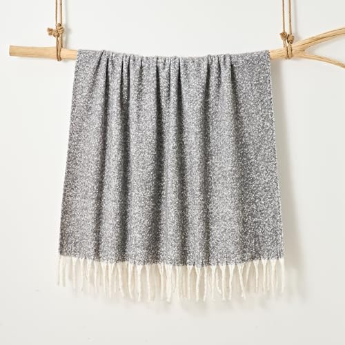 Aisling Plain Faux Mohair Throw 127 x 170cm - Luxury Super Soft Fringed Sofa Blanket, Large Size, Easy Care, Machine Washable, 100% Polyester (Graphite)