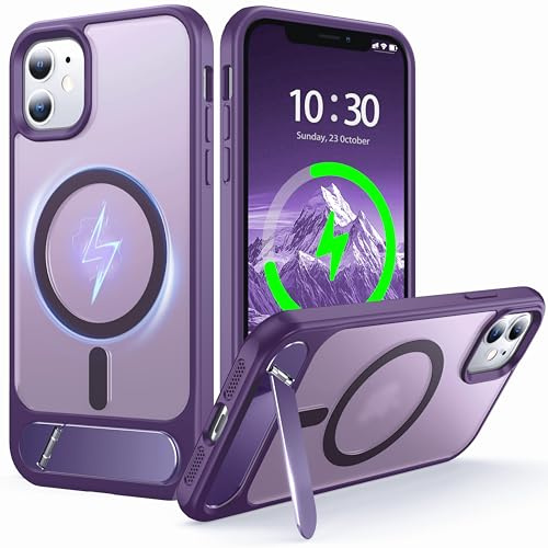 NJROW Magnetic Stand for iPhone 11 Case Compatible with MagSafe Purple | [Stand & Wireless Charging 2in1] [Flush Hidden Kickstand] [Military Shockproof] Slim Translucent Matte,Purple