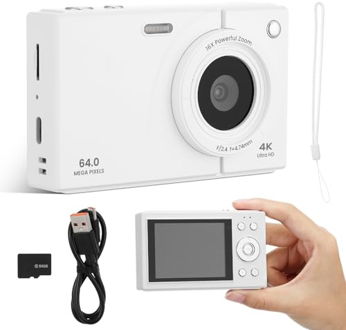 OUNONA Fotocamera Digitale Vintage Compatta con Zoom e -shake per Condivisione Istantanea Memoria Integrata per Studenti e Viaggiatori Bianco