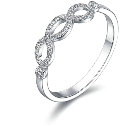 Musihy Verlobungsring Damen Weißgold, 14 Karat 585 Weißgold Klassischer Verlobungsring für Damen Infinity mit Moissanit, Größe 61 (19.4)