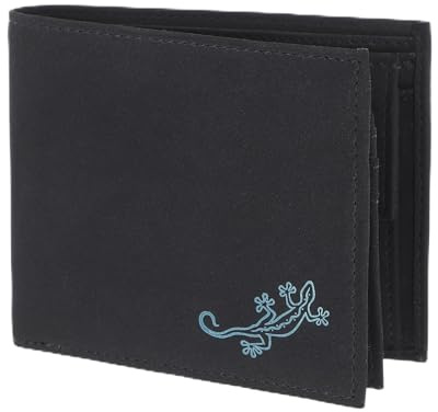 Oxmox Geldbörse Herren/Portemonnaie Damen | Wallet mit RFID Schutz | New Cryptan (Vegan) | 5 Kreditkartenfächer | Querscheinbörse Querformat | schwarz | Lizard 2.0 Print Cyan