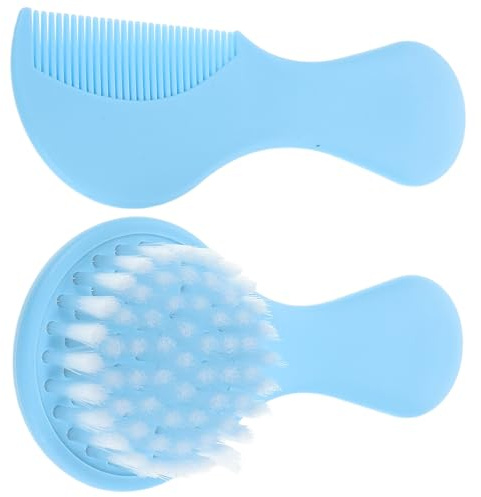 IWOWHERO Ensemble Peigne et Brosse pour -Né Bleu Kit de Toilette Bébé Brosse Douce pour Cuir Chevelu Peigne pour Croûtes de Lait Prise en Main Confortable Soin Délicat des Cheveux Fins
