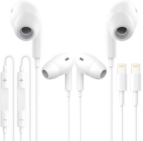 2 Pezzi Cuffie Cablate per iPhone,[Certificate MFI] Auricolari In-Ear | Hi-Fi Stereo Auricolari con Microfono e Controllo del Volume,Compatibili con iPhone 14/14 Pro/13/12/11/XR/XS/X/8/7/SE
