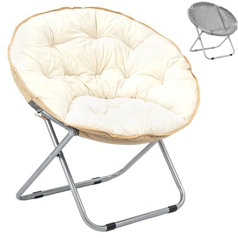 GREENSAPPIRE Runder Klappsessel Plüsch – Klappbarer Loungesessel mit Abnehmbarem Bezug, Bequemer Relaxsessel für Wohnzimmer & Schlafzimmer, Mondsessel Lesesessel (White)