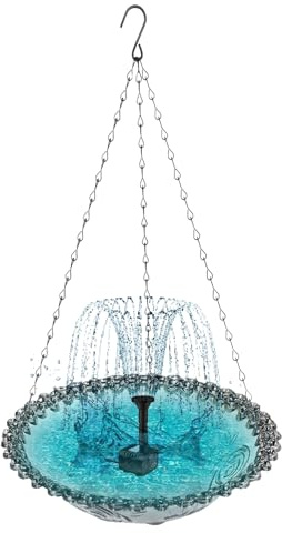 Xmccvt Bagno per Uccelli con Fontana,Fontana per Uccelli Alimentata a Energia Solare e Sospesa,Bagno per passeri - per Giardino, Terrazzo, Balcone, Cortile, Prato, Fringuello,