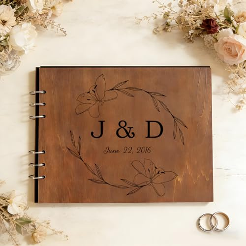 Libro Firmas Boda Personalizado Álbum de Firmas de Madera Rústica con Portada Grabada Libro de Firmas Comunión Niño y Niña Regalo Original para Bodas Comuniones y Aniversarios (Estilo 2)