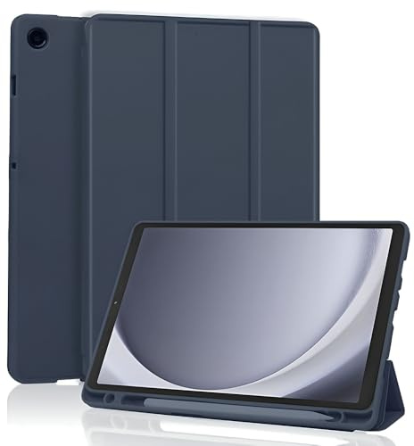 Techsuit für Samsung Galaxy Tab A11 und A9 Hülle mit Stifthalter, Dreifach Ständer, Schlankes Design, Anti Fingerabdruck, Präzise Aussparungen, Flex Trifold Series, Dunkelblau