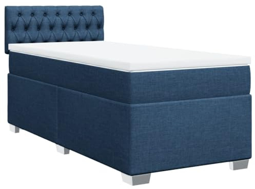 XHNIFBN Boxspringbett Blau 80x200 cm aus Stoff mit Matratze und Topper, Taschenfederkern mittelfest, Kopfteil für Leseecke, platzsparendes Gästebett für Schlafzimmer Jugendzimmer Studios