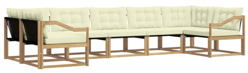 vidaXL Outdoor-Sofagarnitur mit Kissen 7 pcs Weiß und Creme, Elegantes Garten-Sofa, modernes Outdoor-Sofa, robuste Lounge-Möbel für gemütliche Treffen