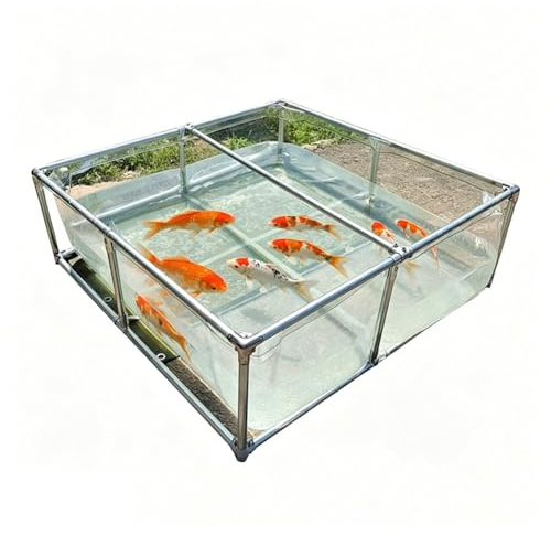 exproyzk Laghetto per Pesci in PVC Trasparente con Telaio in Acciaio Zincato – Piscina-Acquario Fuori Terra, Vasca per Acquacoltura, Esposizione Animali Domestici E Decorazione(0.5X0.5X0.7M)
