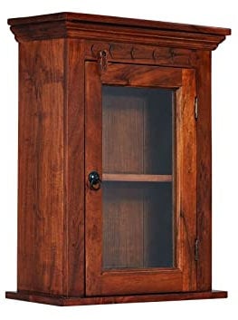 MASSIVMOEBEL24.DE Oxford Hängevitrine Akazie, Farbe:Dunkelbraun lackiert, Größe:52x24x69 cm (BxTxH)