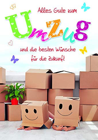 KE - Fröhliche Glückwunschkarte zum Umzug, Neues Heim, DIN A6 Klappkarten inkl. Umschlag, Karte ohne Innentext, Karte in Folie - Motiv: Kartons